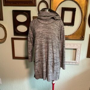 Striped Gray Tunic with Cowl Neck